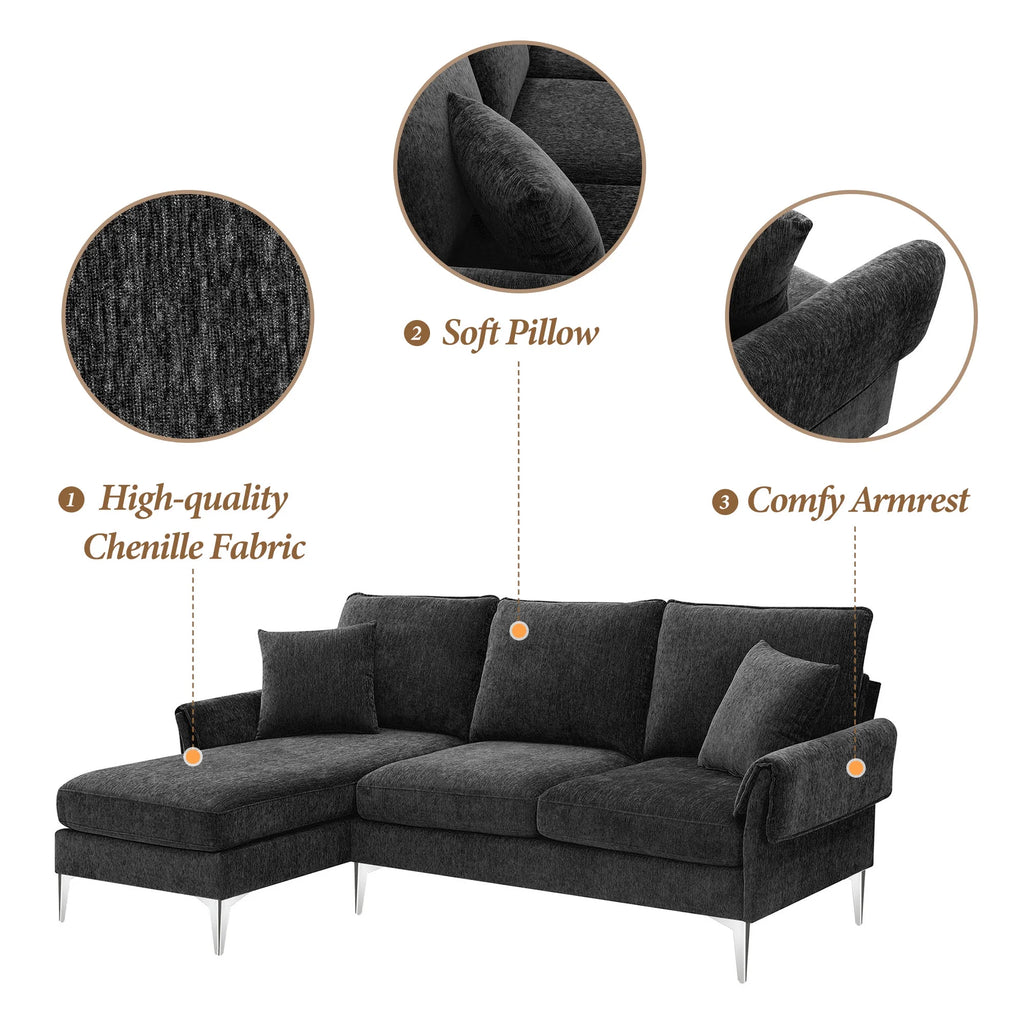 84" Chenille L-Shaped Convertible Sectional Sofa with Reversible Chaise Lounge Y525393