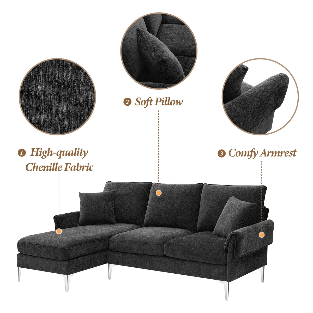 84" Chenille L-Shaped Convertible Sectional Sofa with Reversible Chaise Lounge Y525393