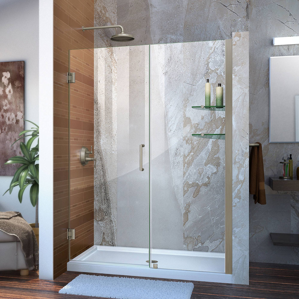 Frameless Hinged Shower Door with Shelves Brushed Nickel Y185294