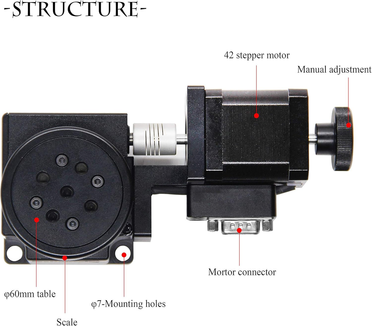 Rotating Platform φ60mm Electric Motorized 360° Rotation Stage with Scale Worm Gear Anodized Surface J45431