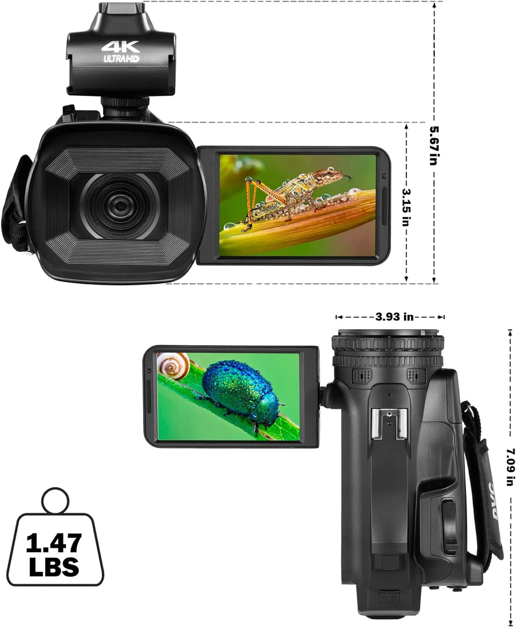 4k Video Camera Camcorder with 18X Digital Zoom, 64MP, 4.0-inch Rotating Touchscreen, 64GB SD Card, Black C864