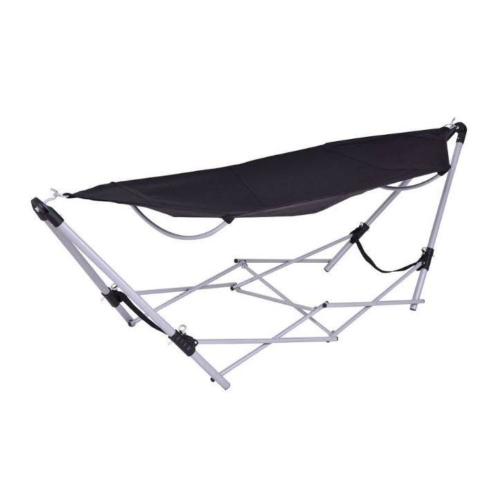 Black Steel Frame Folding Hammock with Carrying Bag P9987