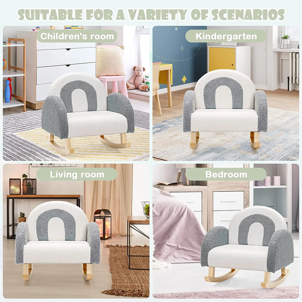 Grey Toddler Rocking Chair with Solid Wooden Frame R398