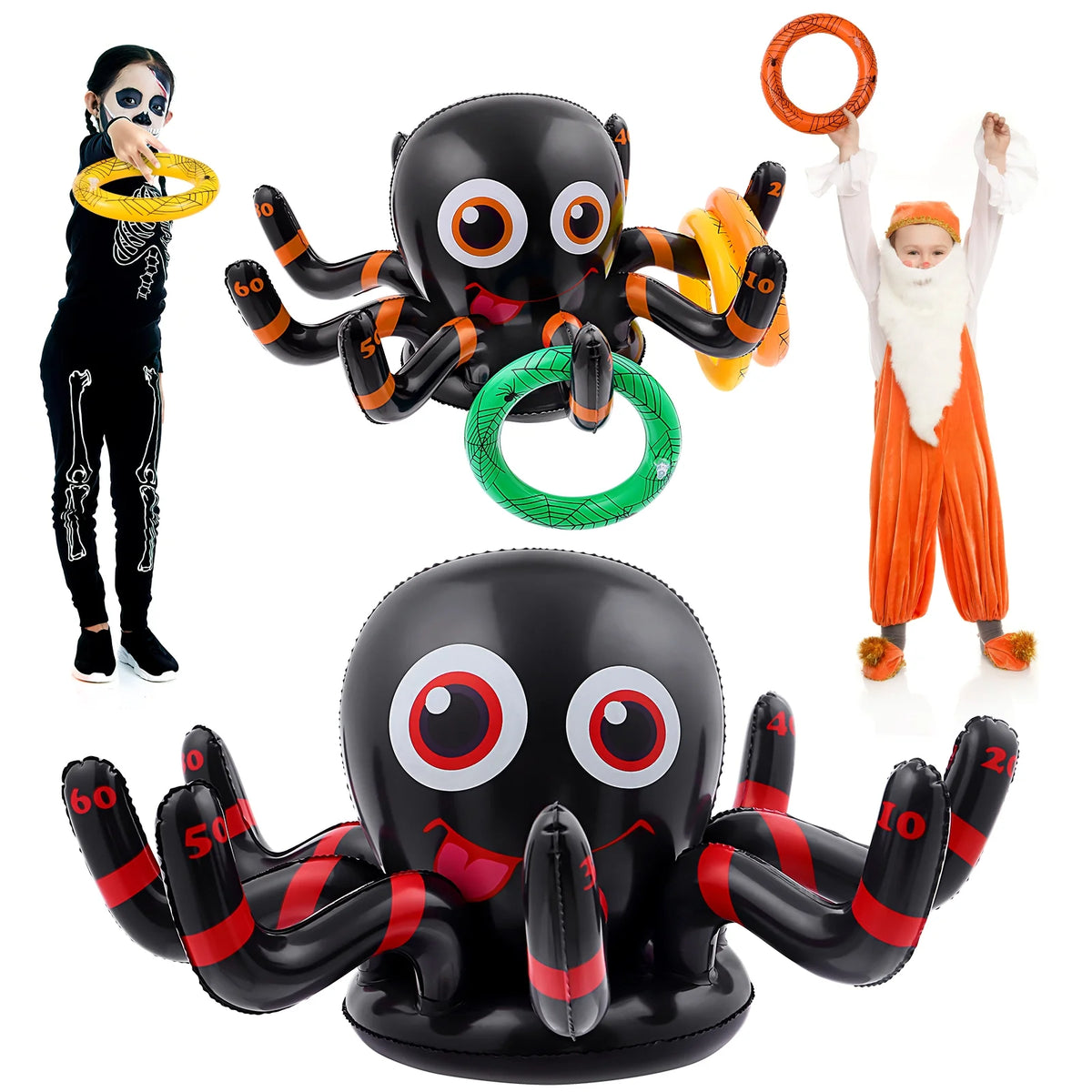 2pcs Inflatable Halloween Spider Ring Set Party Toss Game with Air Pump P1799