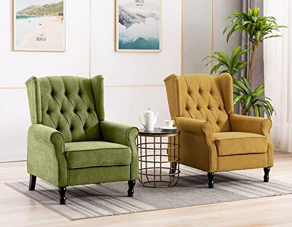 Pink Tufted Linen Accent Chair with Wooden Legs E47751