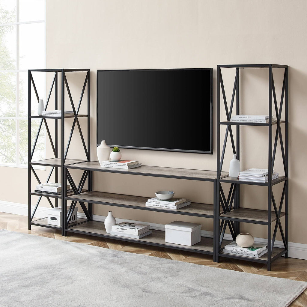 Slate Grey / Black Metal 3-Piece Entertainment Wall W232