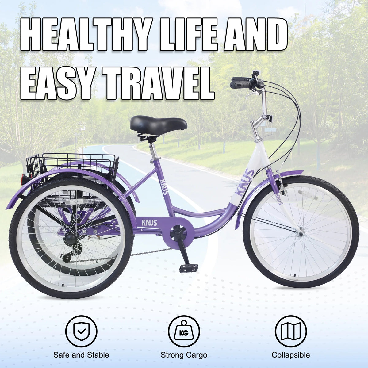 26 inch Single Speed Three Wheel Cruiser Bike with Large Basket K3318