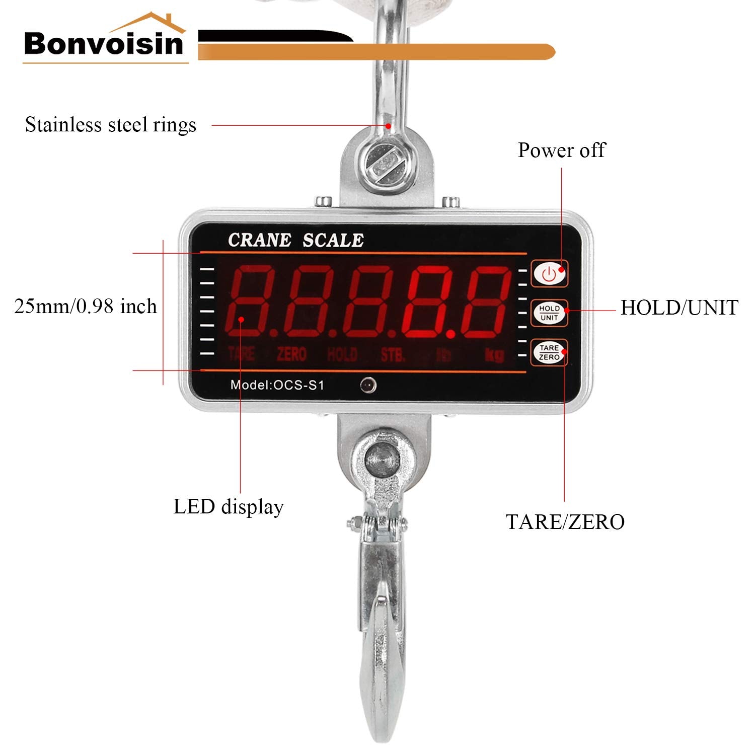 Digital Crane Scale 1000kg/2000lb Heavy Duty Hanging Scale with Remote Control LED Display G1875