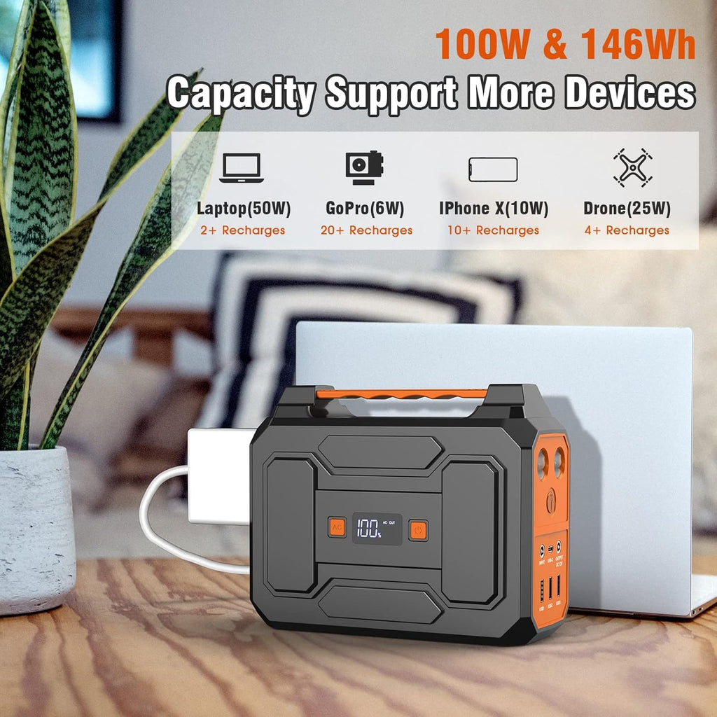 Portable Power Station 100W, 146Wh/39600mAh Lithium Battery with USB-C and AC Outlet Y246