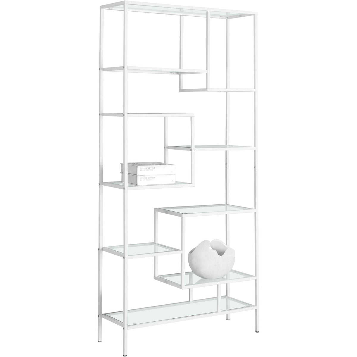White Clear Tempered Glass Metal Bookcase L145