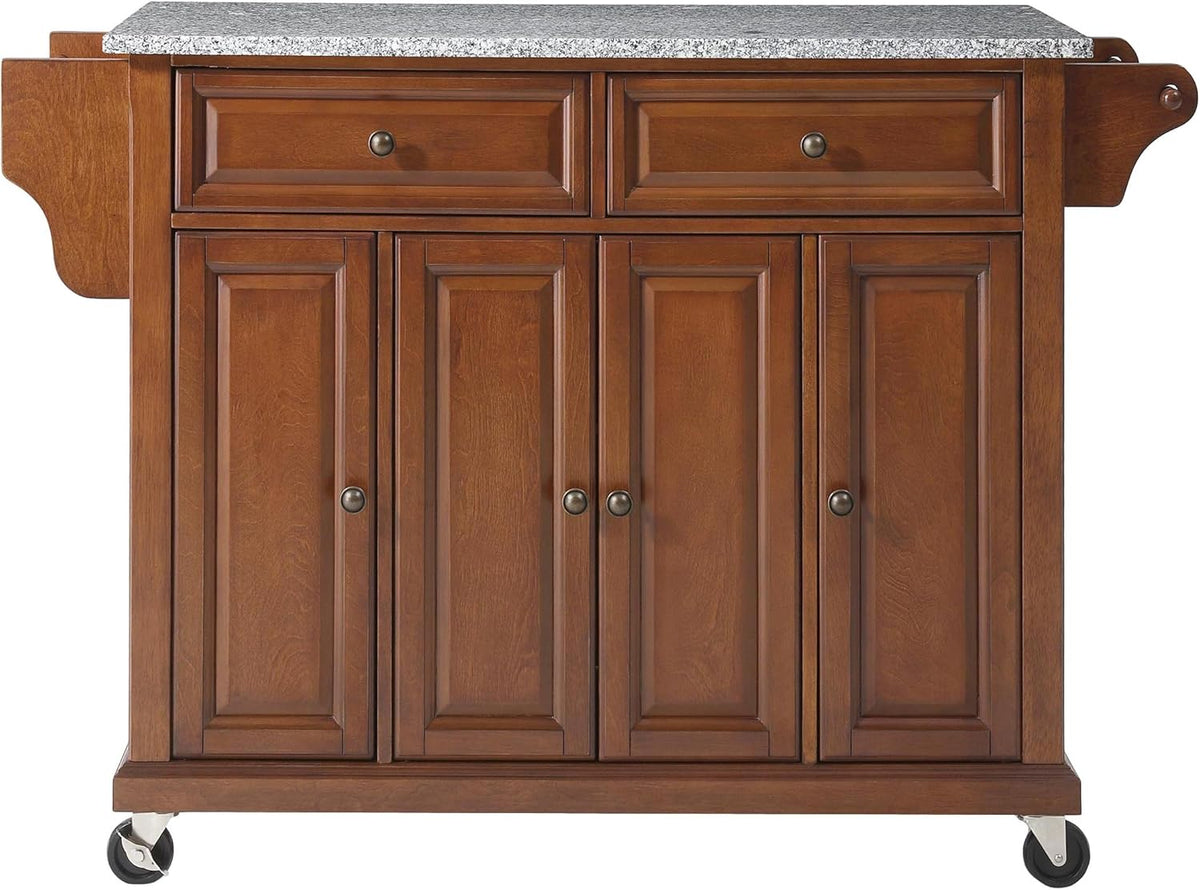 White Full Size Kitchen Cart with Solid Granite Top N1475