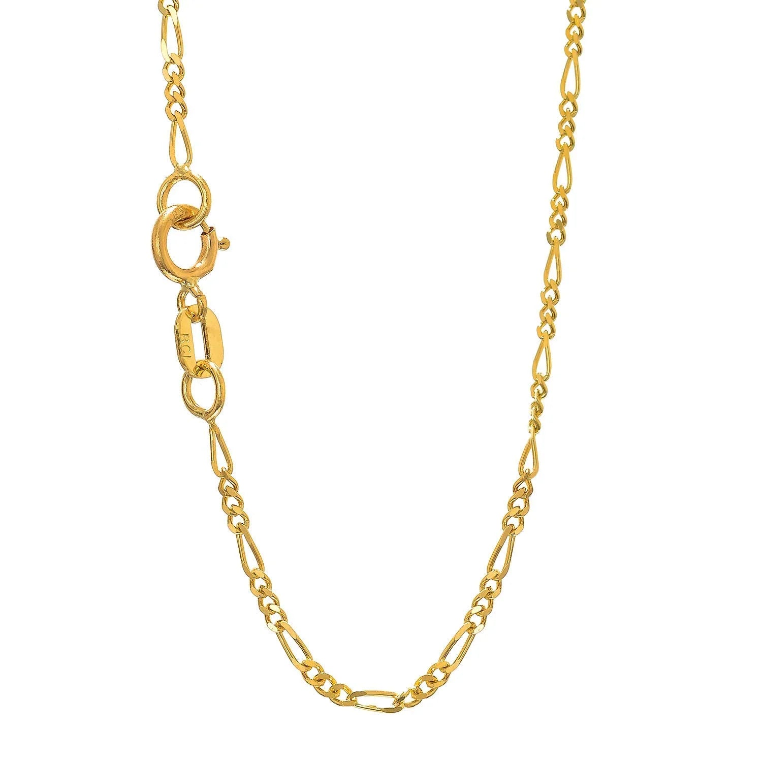 14k Solid Yellow Gold Figaro Chain Necklace, 20 Inches P191