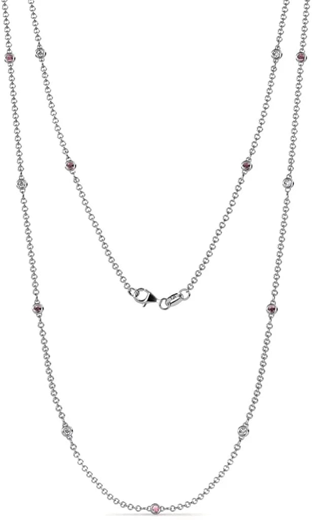 Petite Rhodolite Garnet and Diamond 13 Stations Necklace in 14K White Gold B992