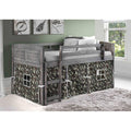 Antique Grey Twin Low Loft Bed with Camo Tent Z311