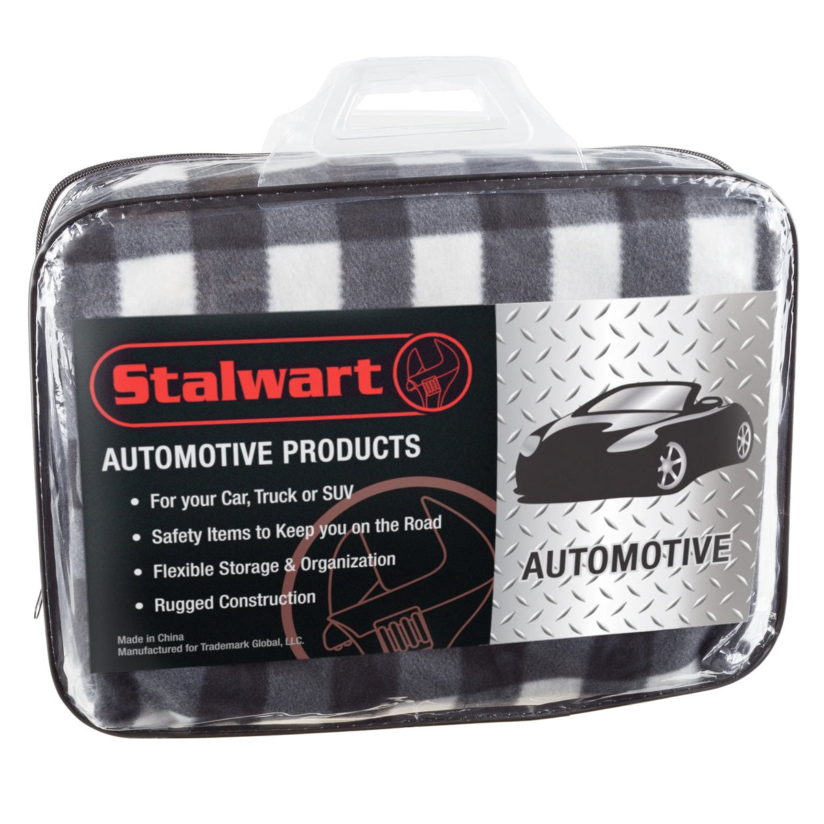 Black and White Heated 12V Polar Fleece Travel Throw V9962