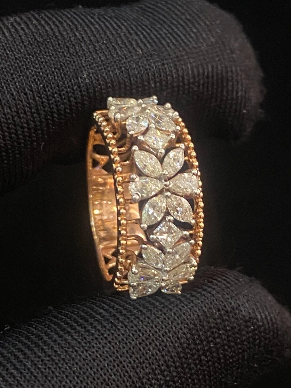 Marquise Pear Princess Shape Diamond Art Deco Wedding Ring In 14K Rose Gold Y15172