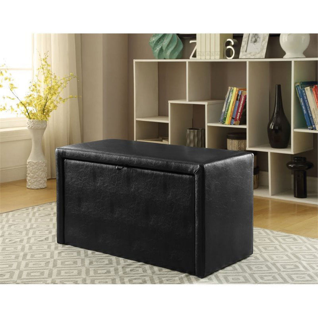 Faux Leather Bench and Ottoman Set in Dark Brown C464