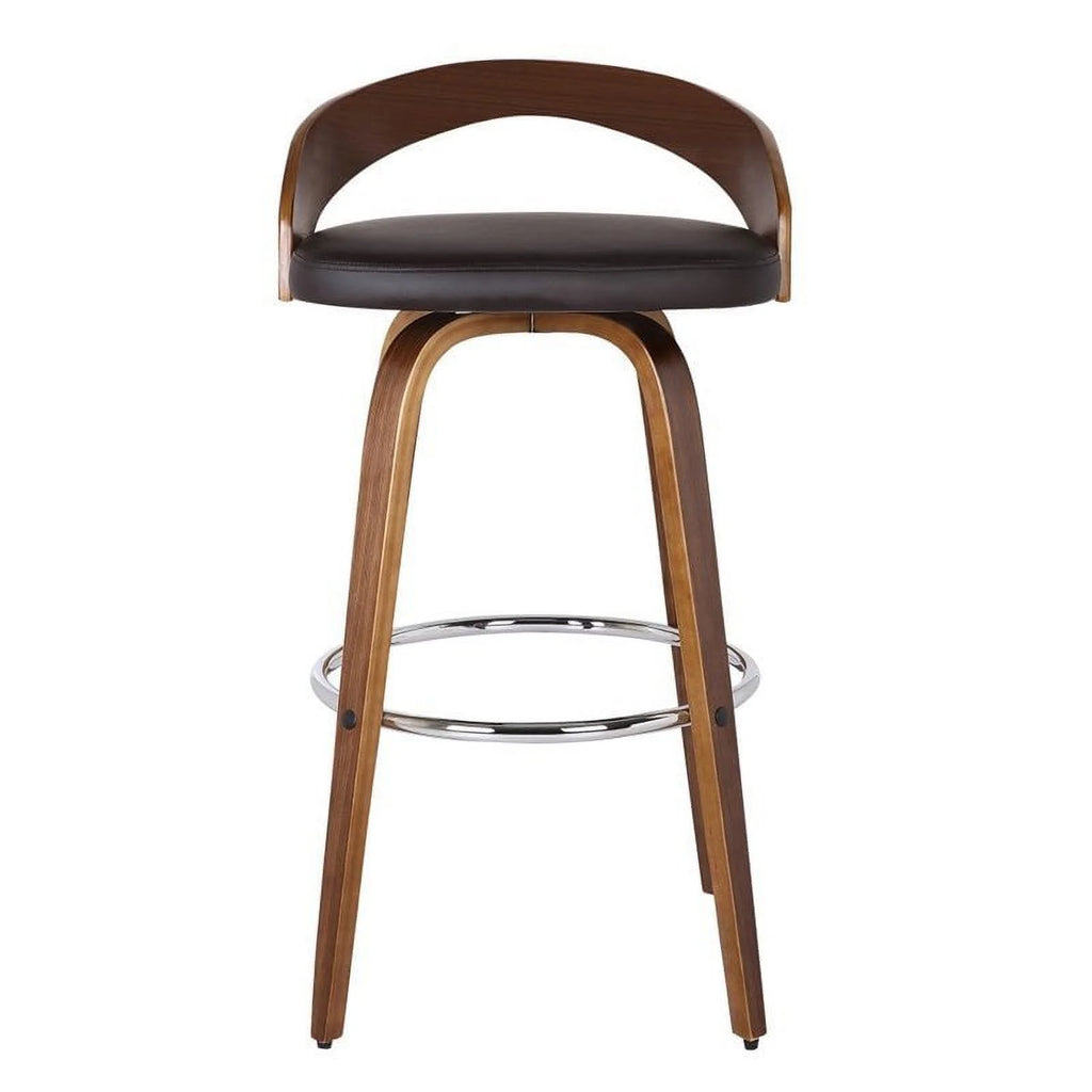 26" Faux Leather Wood Counter Stool in Brown/Walnut E222