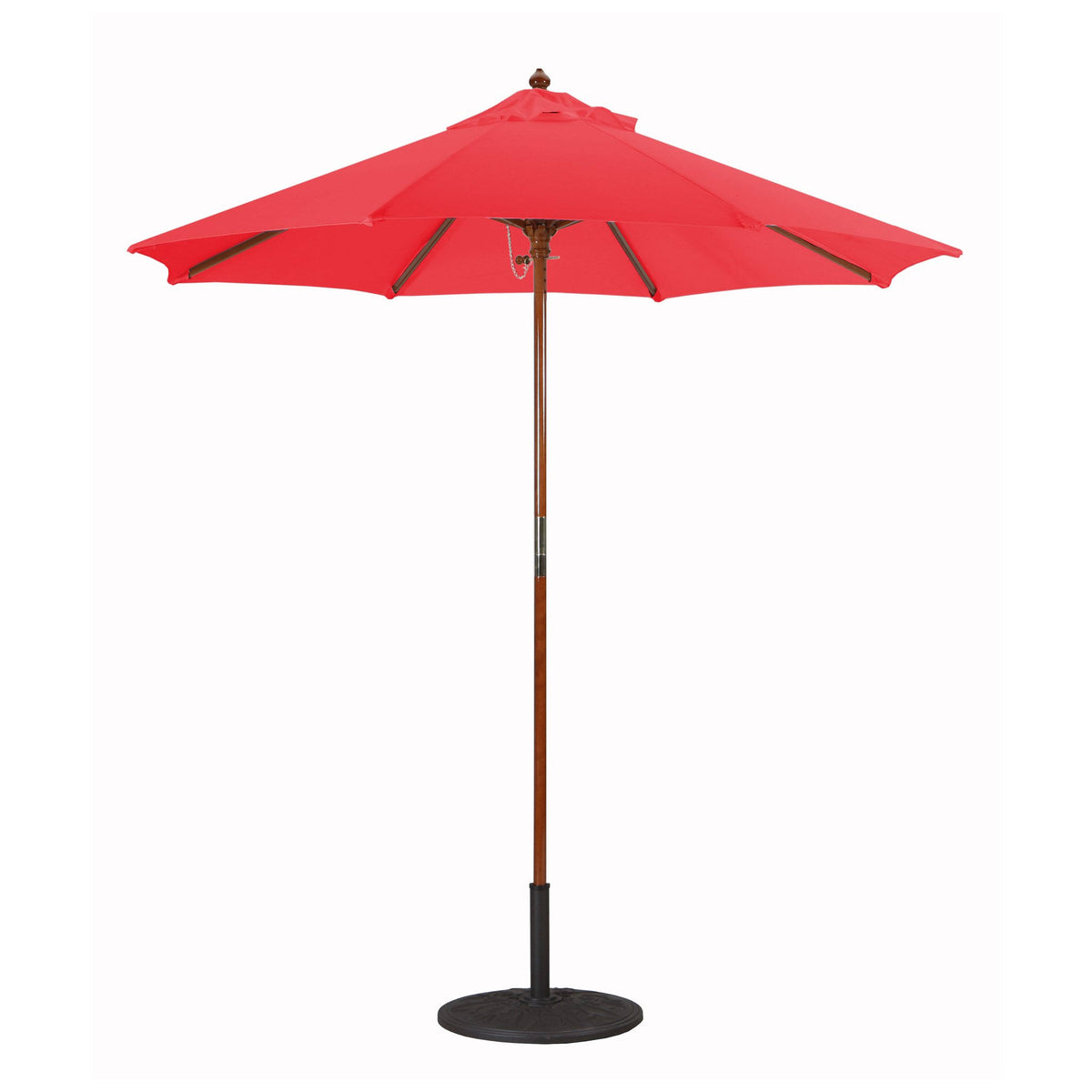 7.5 ft. Dark Wood Cafe Jockey Red Sunbrella Umbrella U5869
