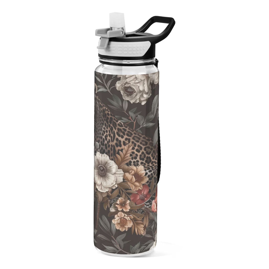 Leopard in Flowers 32oz Tritan Sports Water Bottle with Straw C30249