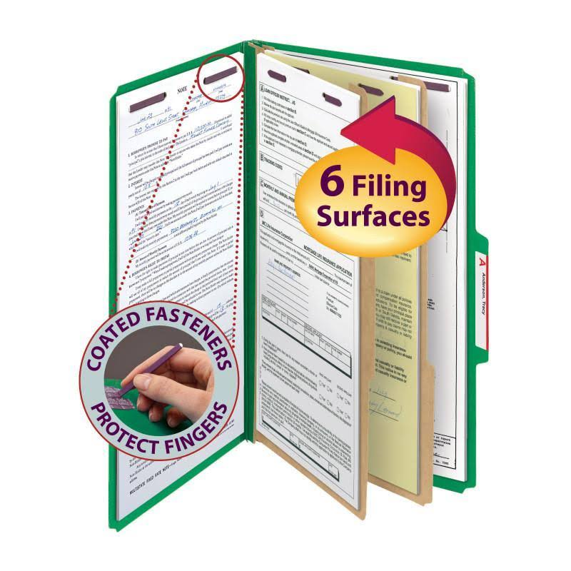 Green Legal Size File Folder with Fasteners, 10 per Box I950