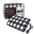 Black and White Heated 12V Polar Fleece Travel Throw V9962