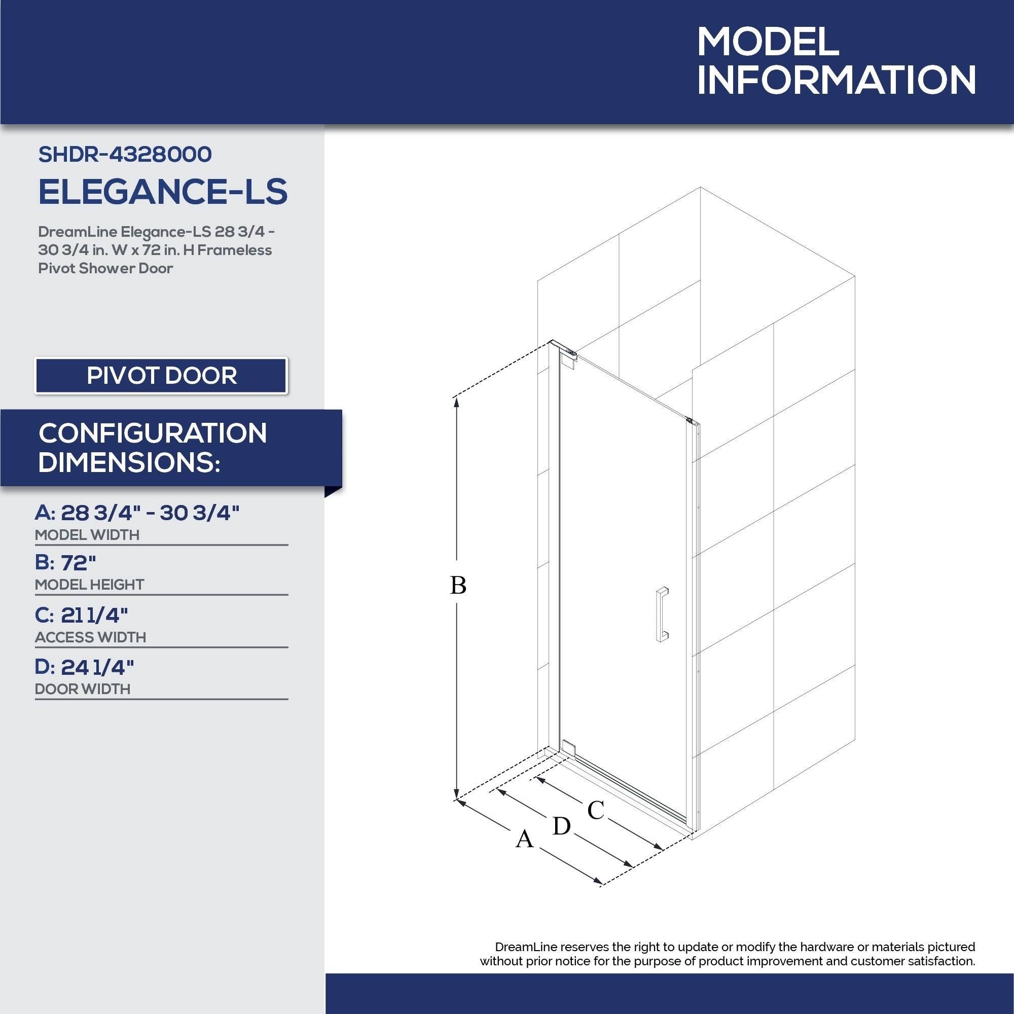 Frameless Pivot Shower Door, Chrome R32528