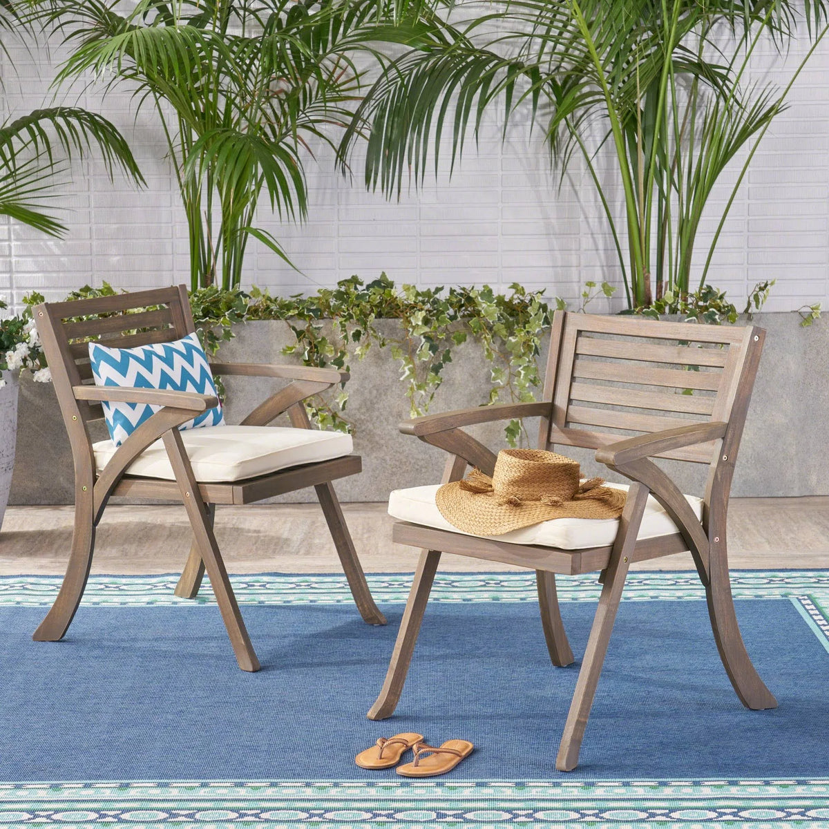 Gray Acacia Wood Arm Chair - 2 count V58877