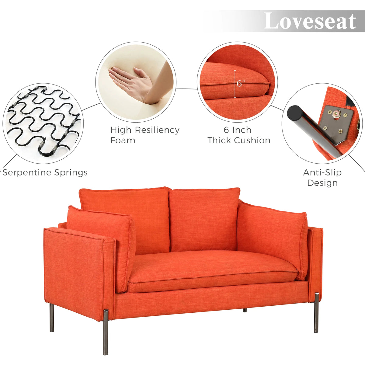Linen Fabric Loveseat Couch I2794