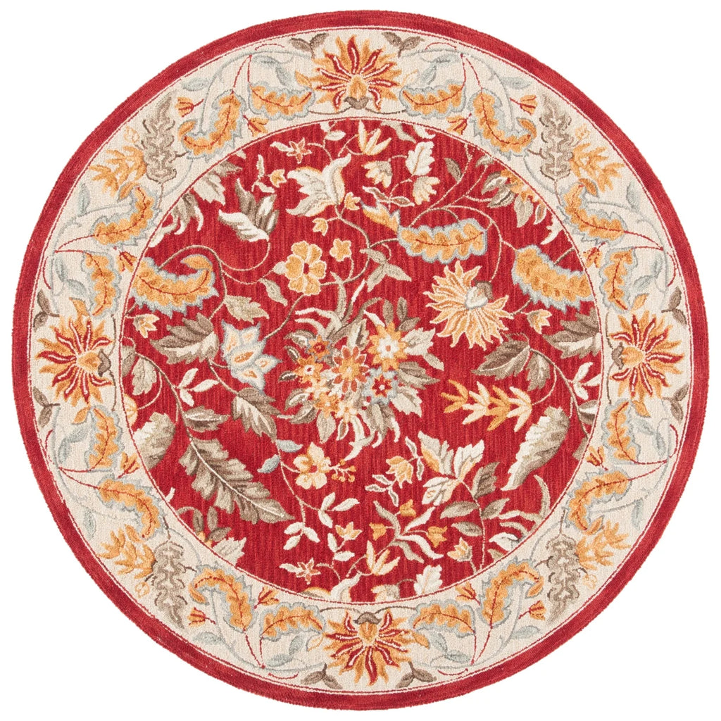 Red Floral Wool Runner Rug B900525