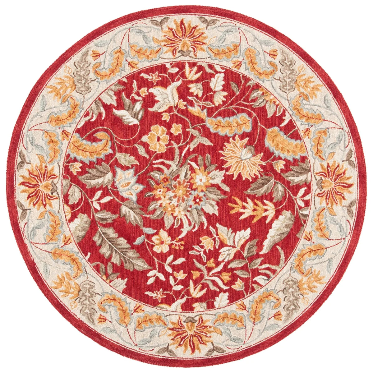 Red Floral Wool Runner Rug B900525
