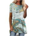 Abstract Marble Print T-Shirt Short Sleeve Blouse Loose Flowy Long Tees Plus Size W286