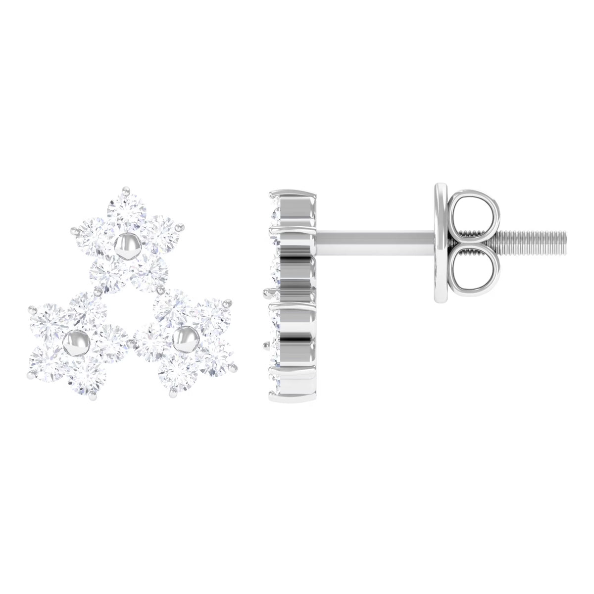 0.75 CT Diamond Flower Cluster Stud Earring in Gold, 925 Sterling Silver B48092