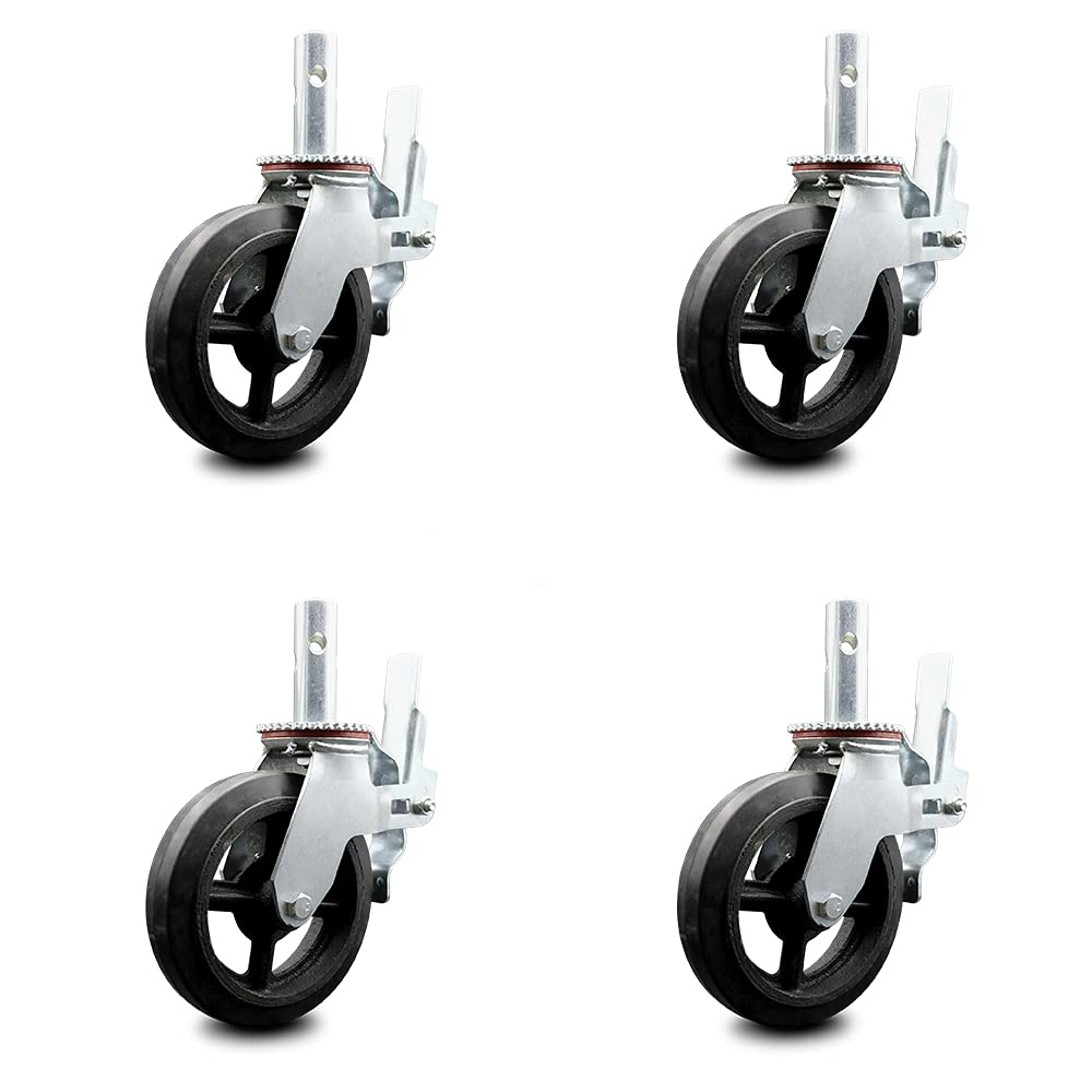 8 Inch Black Rubber Swivel Caster on Cast Iron Wheel, 600 lbs. Capacity, Pack of 2 N984657