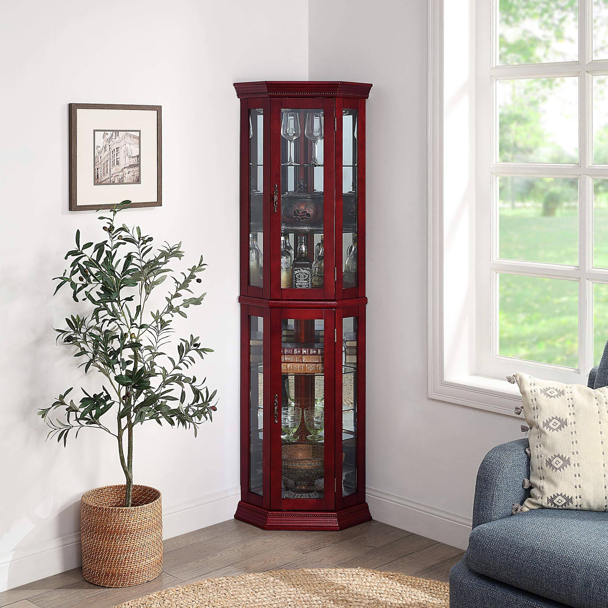 Cherry 5 Sided Lighted Corner Curio Cabinet H486
