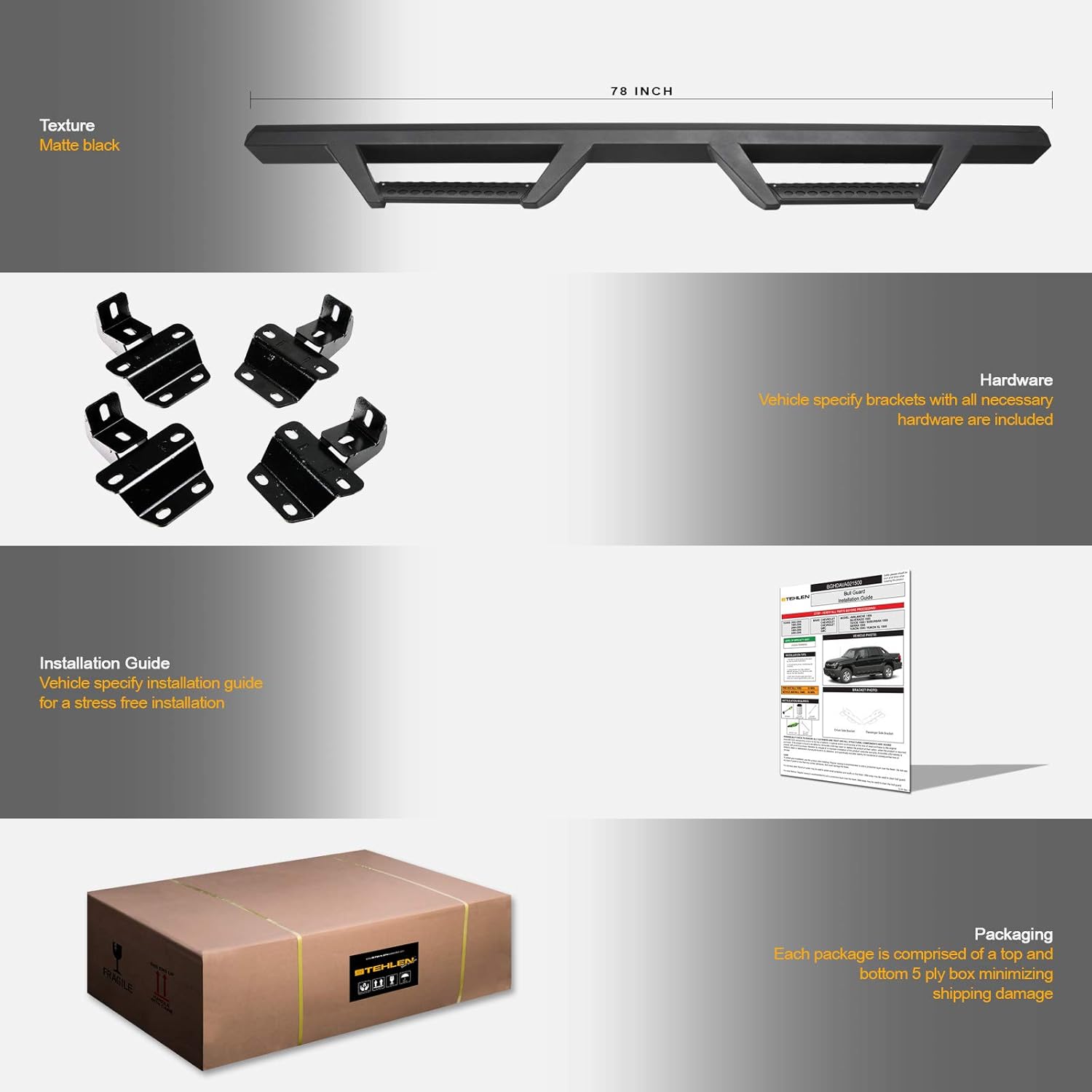 Matte Black Nerf Bars Running Boards for Ford F150 Super Duty Q983