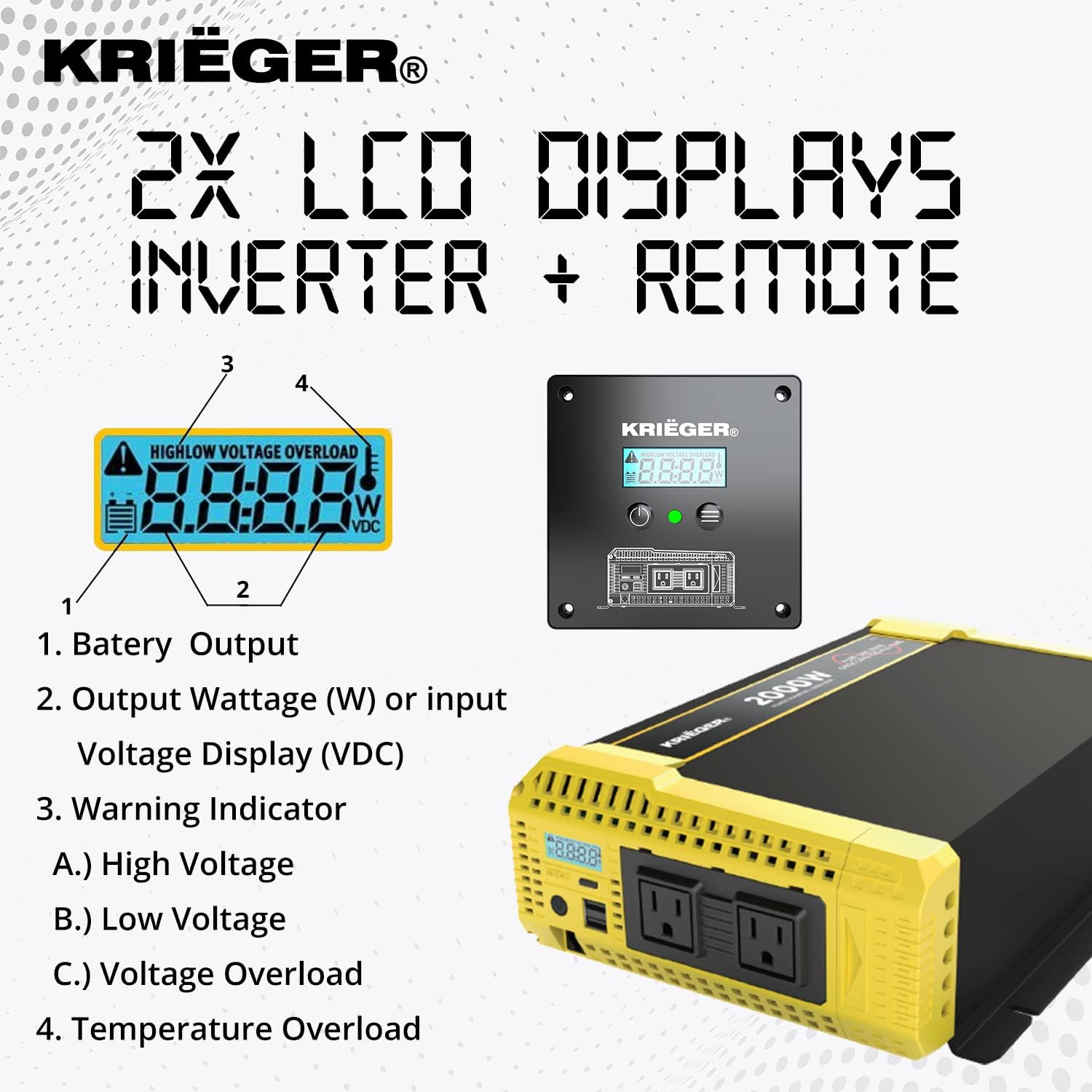2000 Watt 12V Pure Sine Power Inverter Dual USB & AC Outlets A891