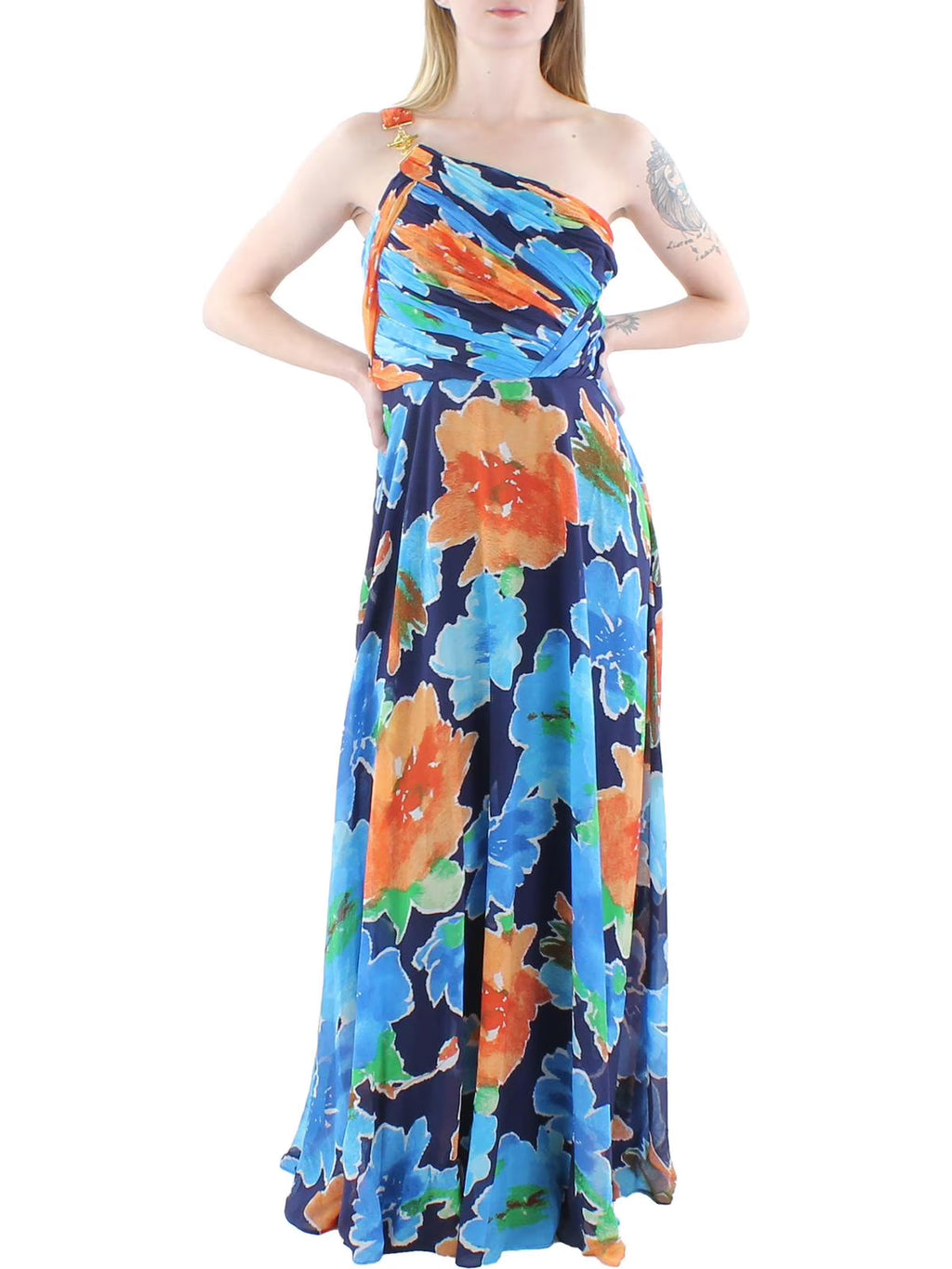Chiffon Floral Print Evening Dress J9421