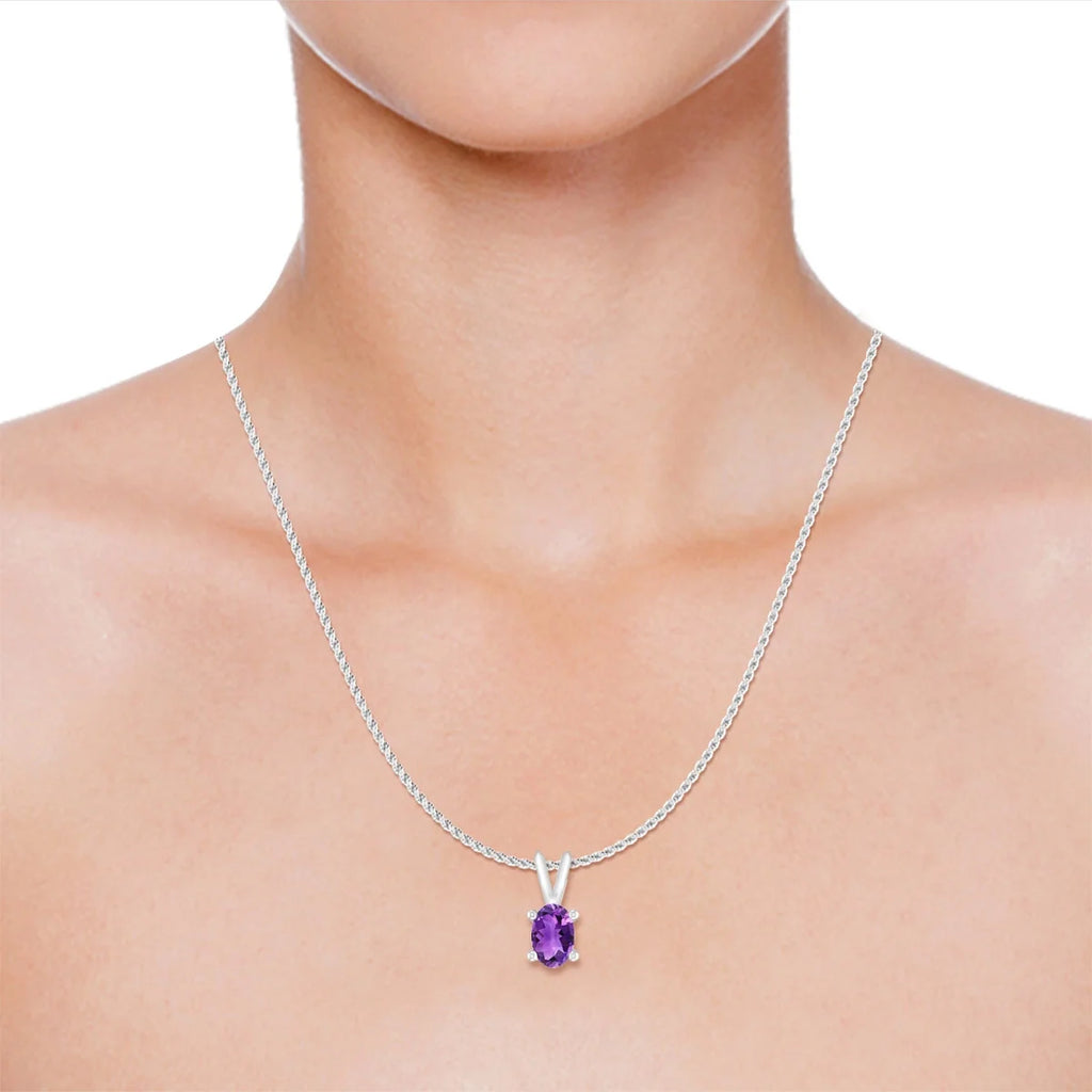 Oval Amethyst 10K White Gold Solitaire Pendant Necklace S162