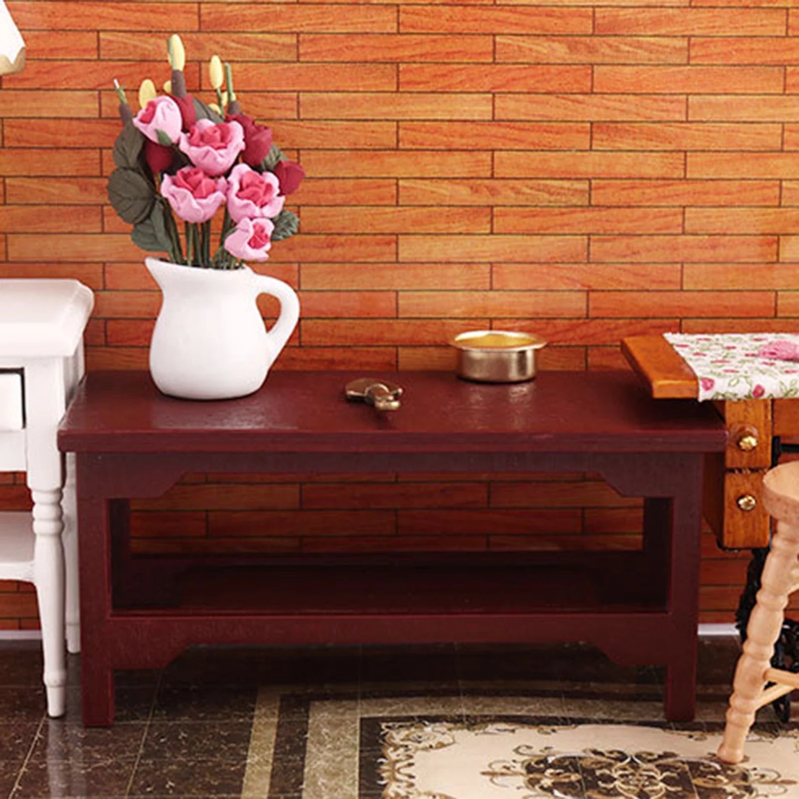 Mini Handmade Retro Wine Red Teatable Dollhouse Furniture Table V5612