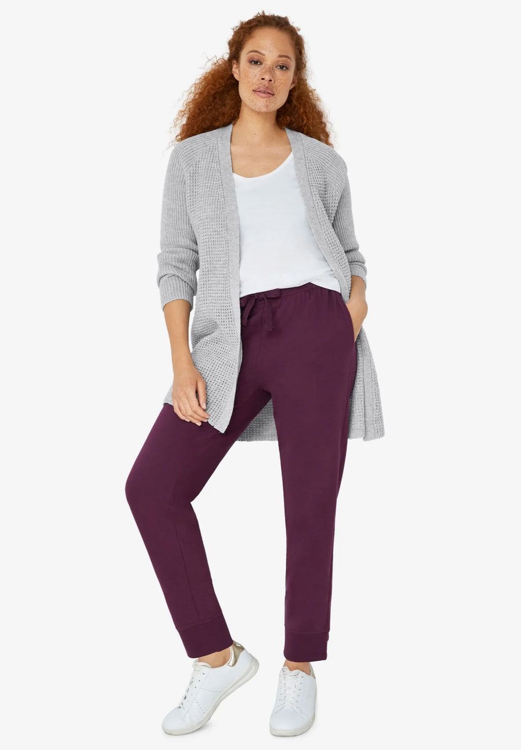 Dusty Purple Plus Size Open Front Waffle Cardigan T278684