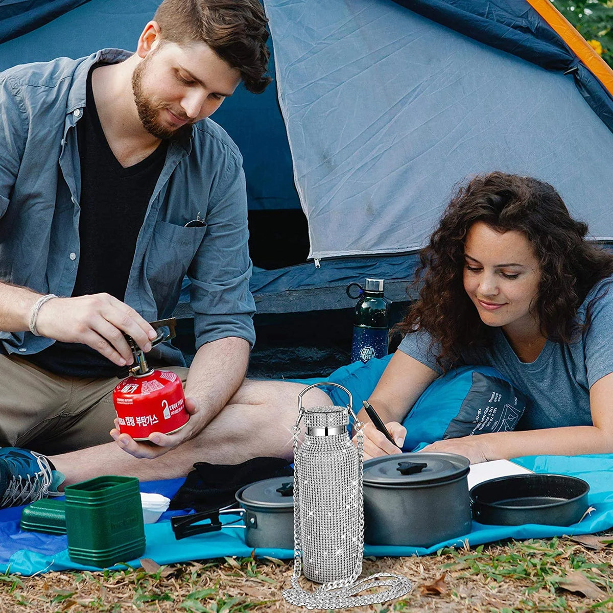 Silver Stainless Steel Insulated Water Bottle with Chain K455