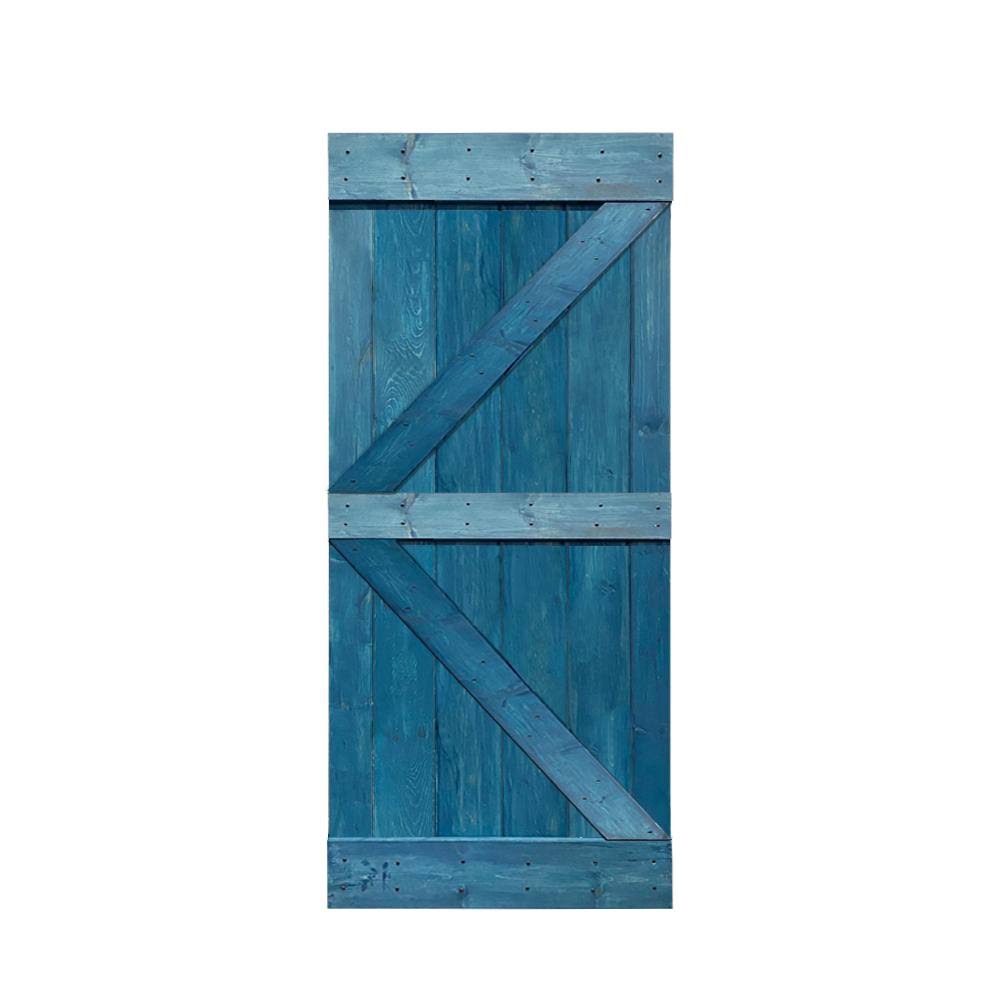 Ocean Blue Stained Solid Pine Wood Interior Sliding Barn Door Slab N8781