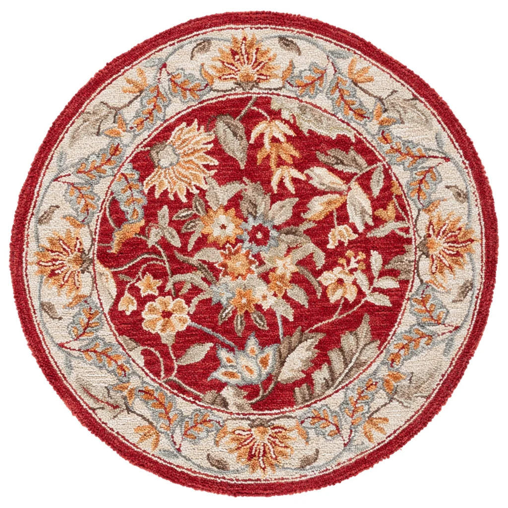 Red Floral Wool Runner Rug B900525