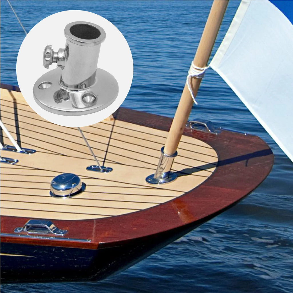 Boat Flag Pole Socket with Knob, Top Mount, Stainless Steel, Fits 3/4 Inch Poles V7691