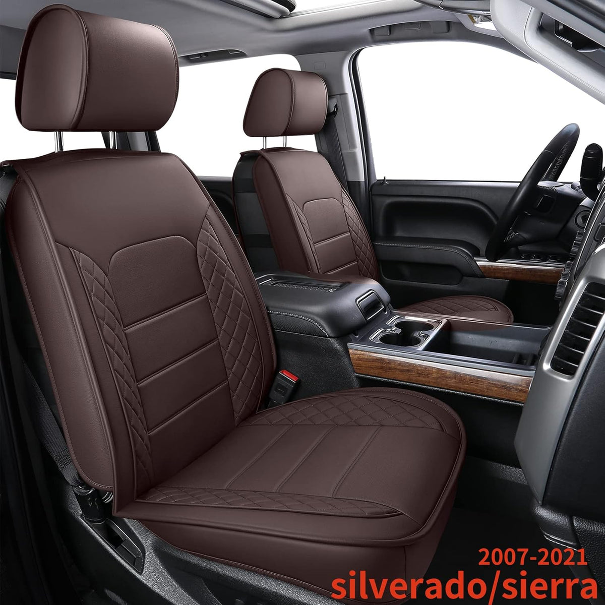 Brown Faux Leather Seat Covers Full Set for Crew Cab F276364