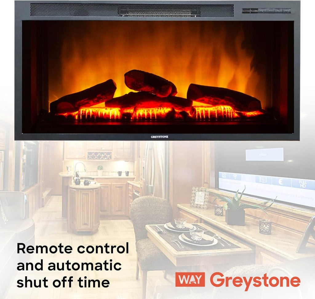 Black Wall Mounted Electric Fireplace 36 Inches with Remote V6423