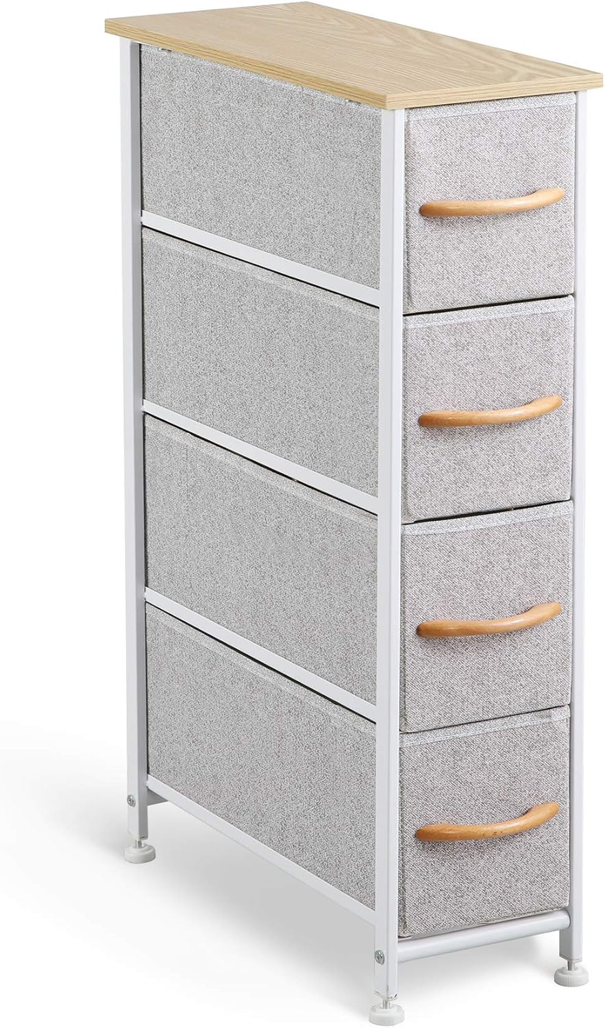 Black Vertical Dresser with 4 Drawers, Steel Frame, Wood Top, Fabric Bins A1032