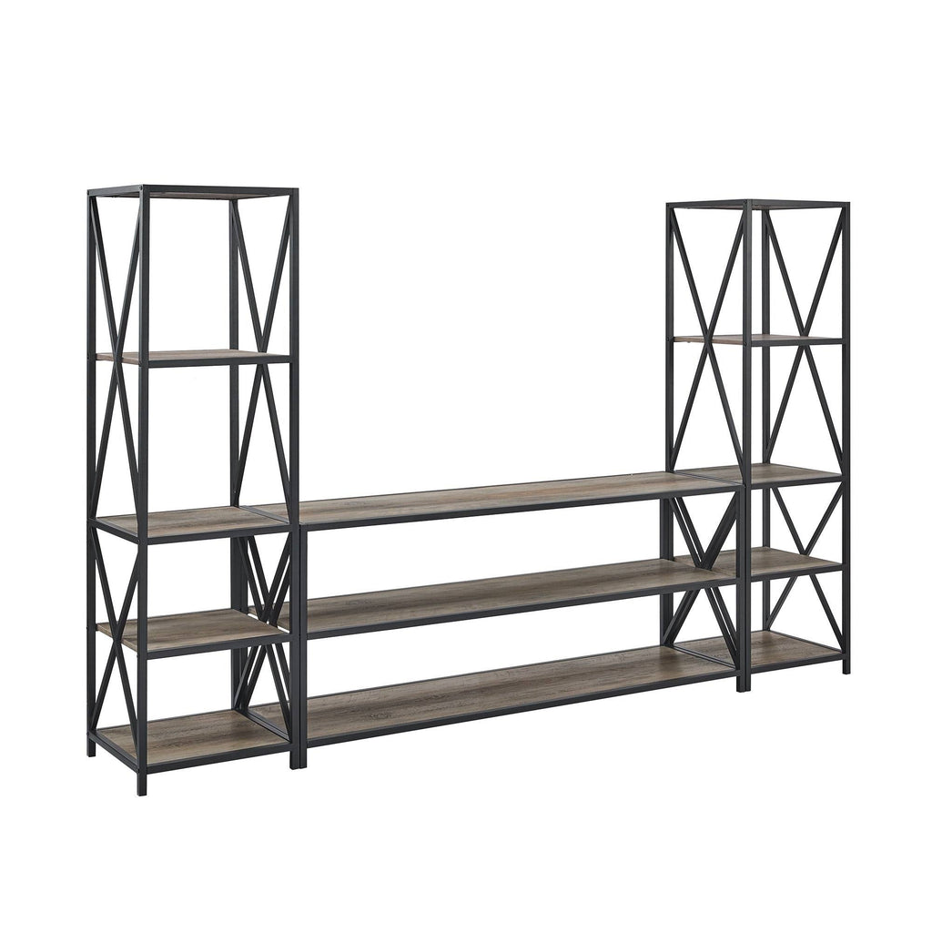Slate Grey / Black Metal 3-Piece Entertainment Wall W232