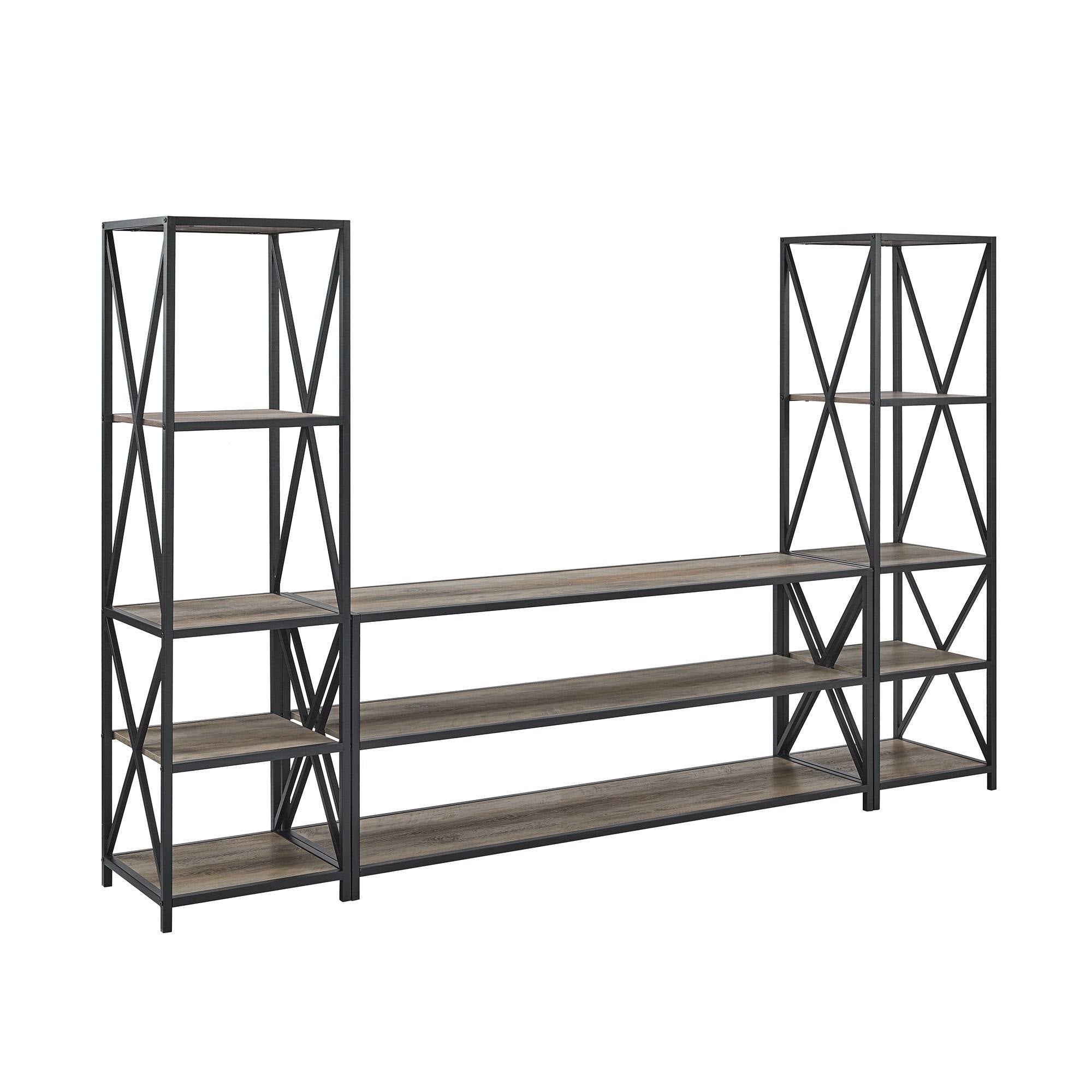 Slate Grey / Black Metal 3-Piece Entertainment Wall W232